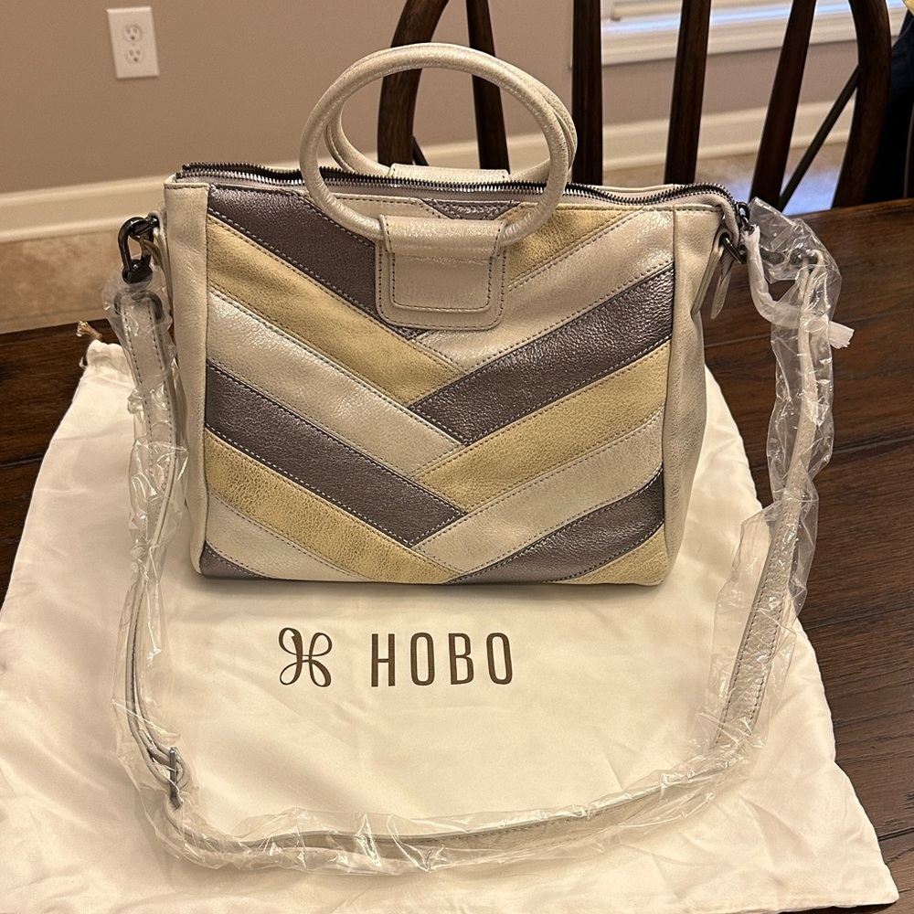 HOBO Chevron Shoulder Bag - Silver, Cream, and Tan